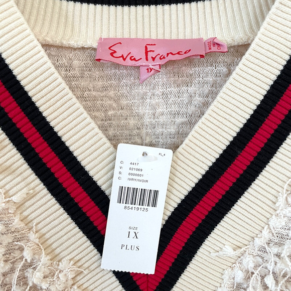 ANTHROPOLOGIE EVA FRANCO Plus Size 1X Varsity Pullover Shaggy Sweatshirt Top NWT - Picture 7 of 13